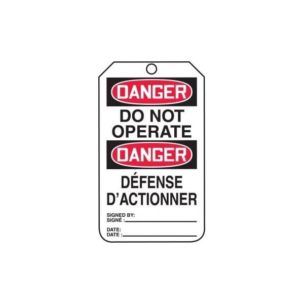 Accuform Safety Tags, DANGER DO NOT OPERATE BILINGUAL FRENCH, 5.75in x 3.25in, RP-Plastic, 25PK TMF125PTP - main